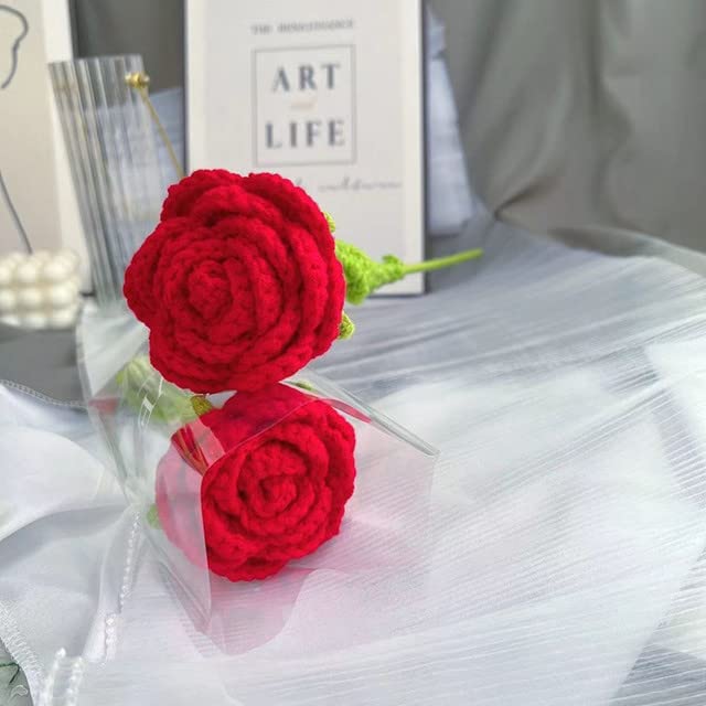 Amazon.co.jp: かぎ針編みの花、ニット人工ウールの赤いバラ、女の子へ